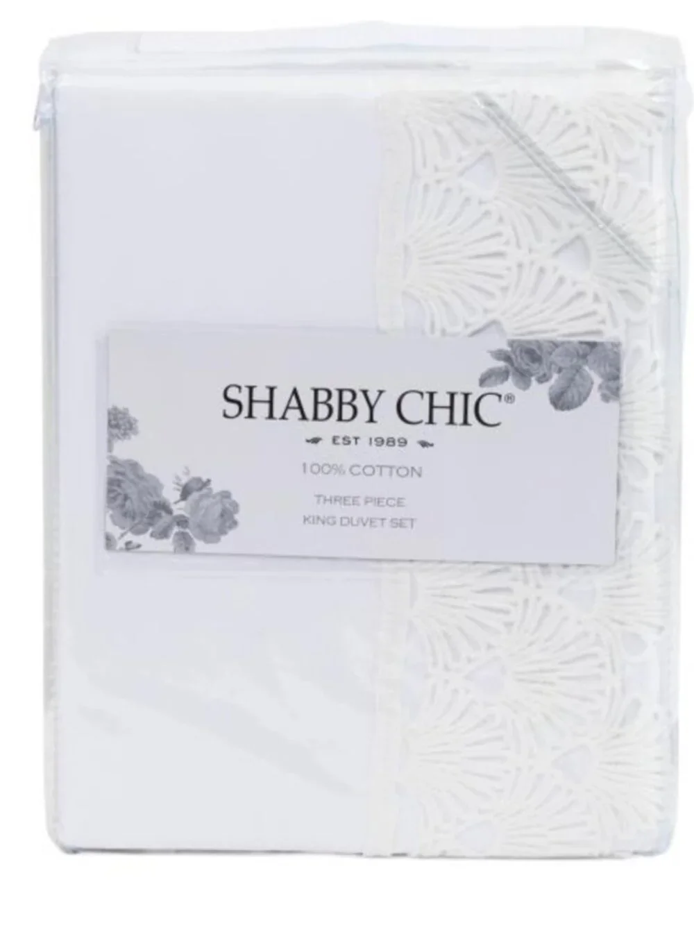 Shabby Chic White Cotton Duvet Set with Lace Trim